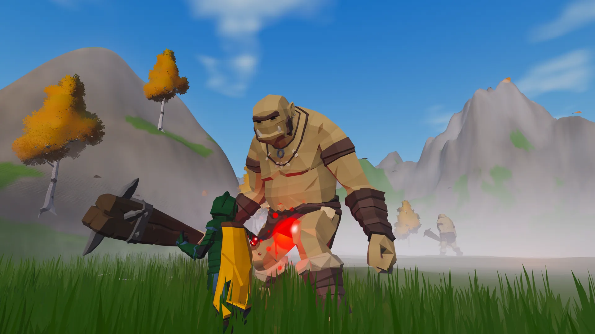 A player fighting a mountain troll