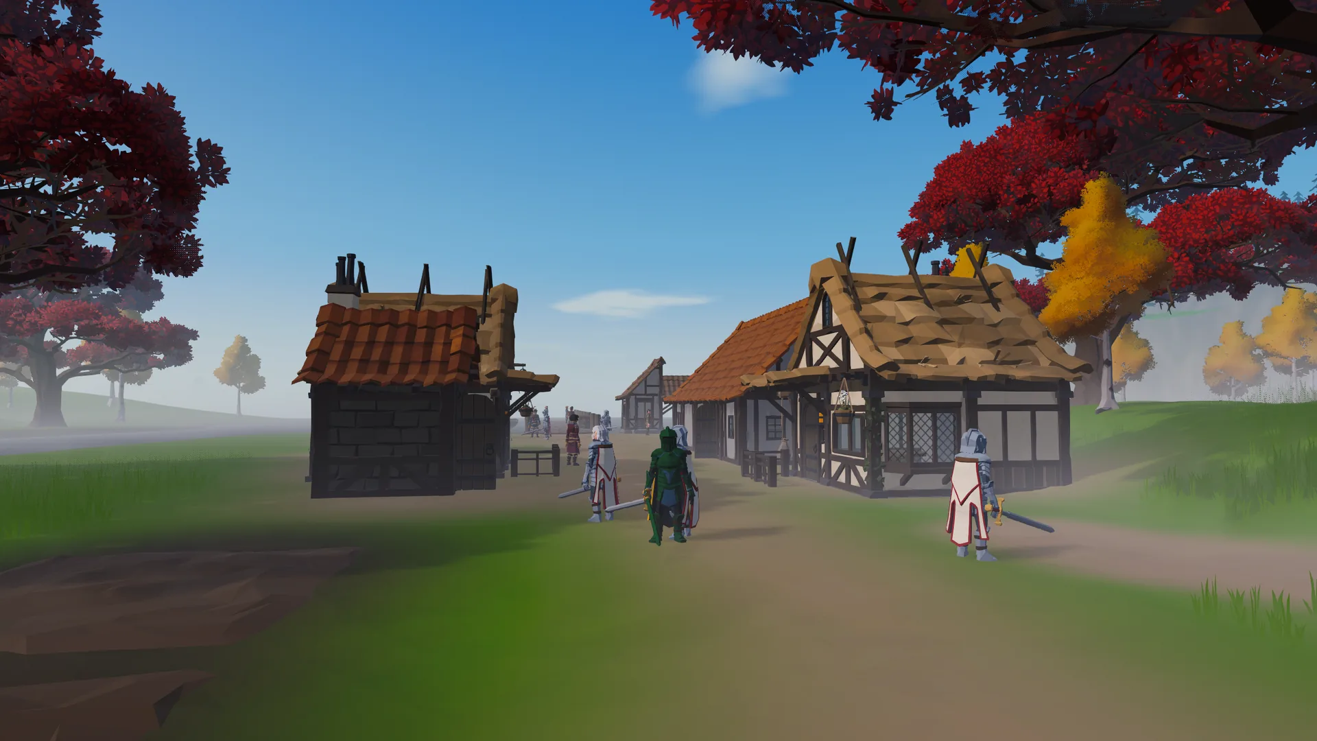 Players on a busy street in Fallhaven