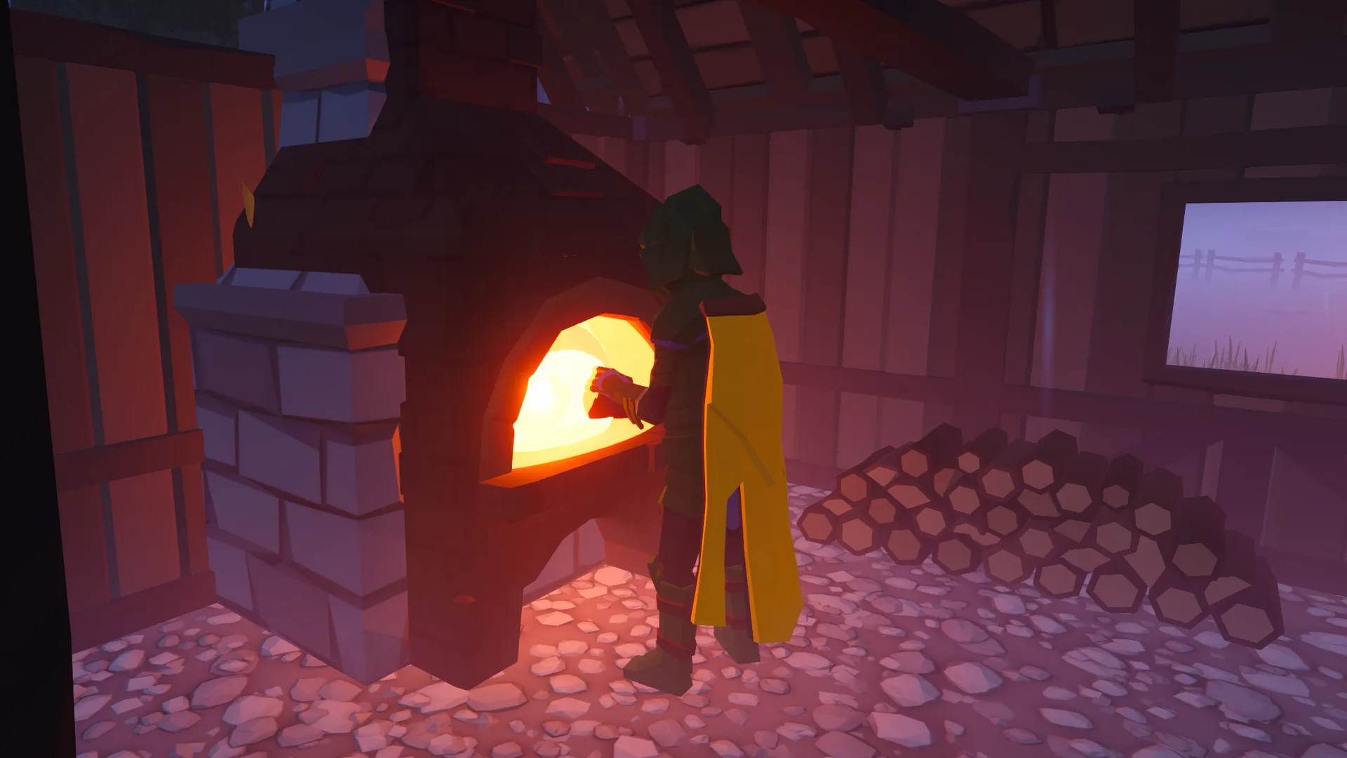 A forge glowing in a smithy